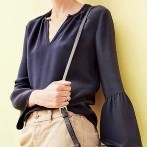 J.Crew Black Silk Bell Sleeve Top